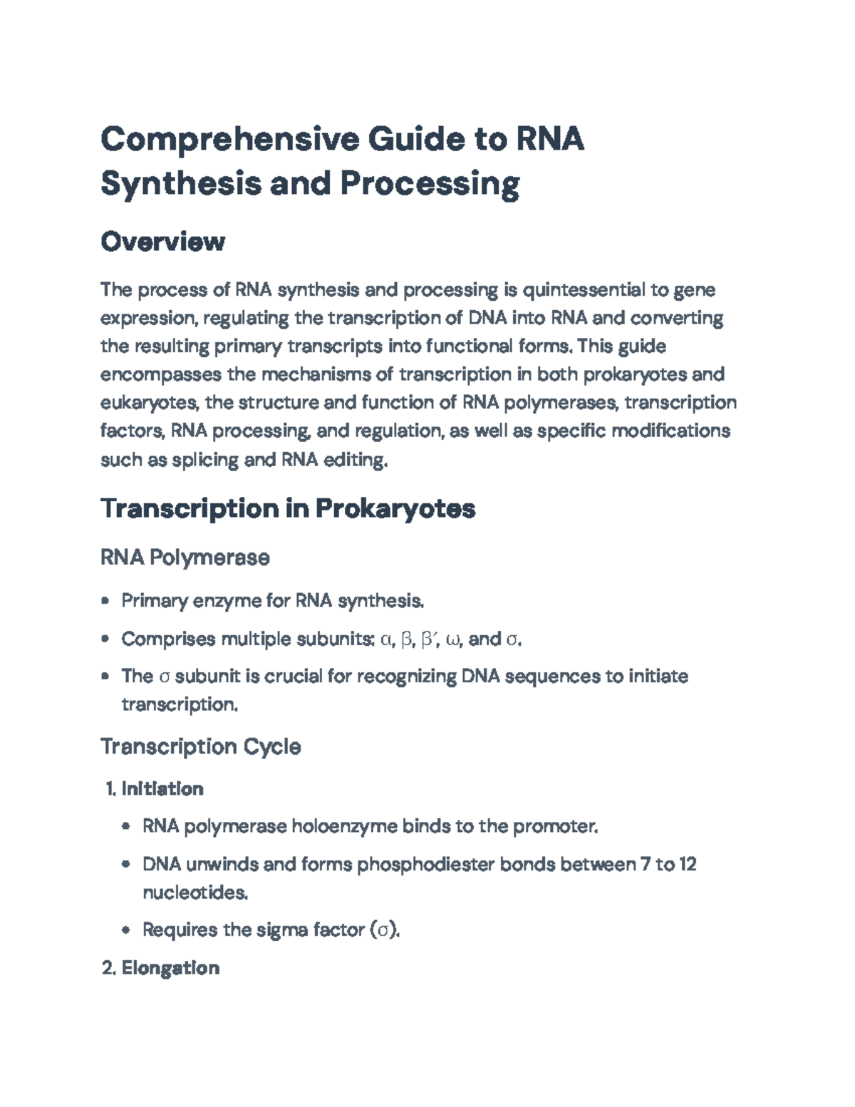 RNA Transcription & Processing: In-Depth Study of Gene Expression - Studocu