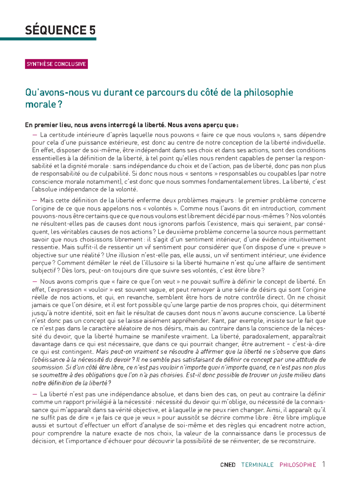 Synthèse sur la Liberté et le Devoir en Philosophie (CNED Terminale ...