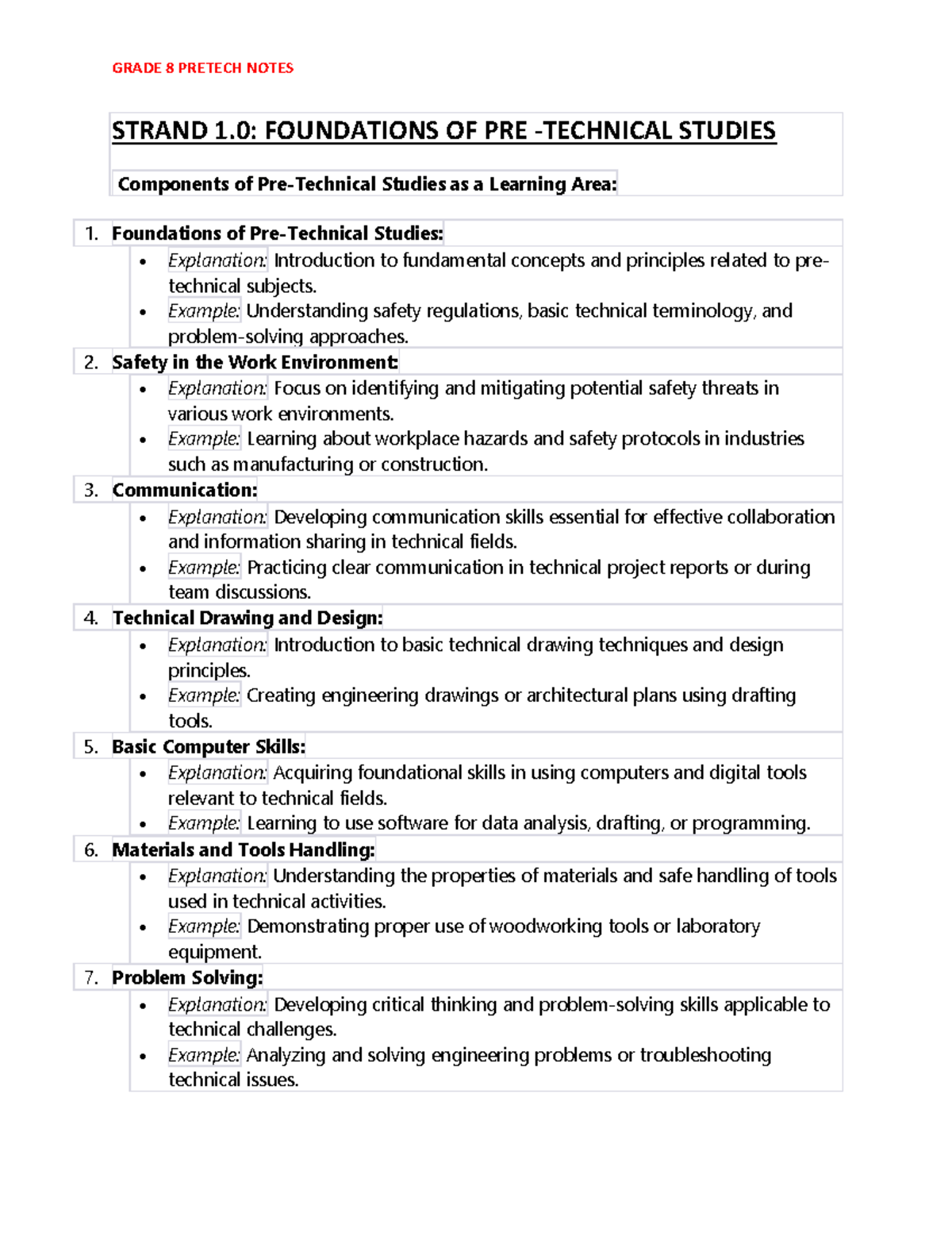 GRADE 8 PRETECH NOTES: FOUNDATIONS OF PRE TECH STUDIES - Studocu
