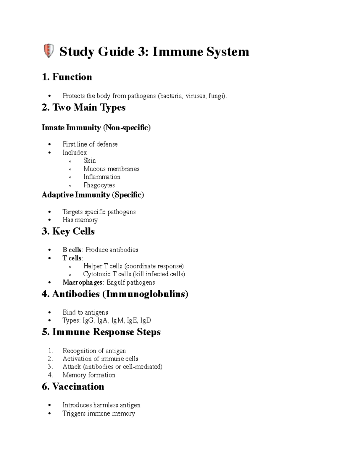 Study Guide 3: Immune System Overview and Key Concepts - Studocu