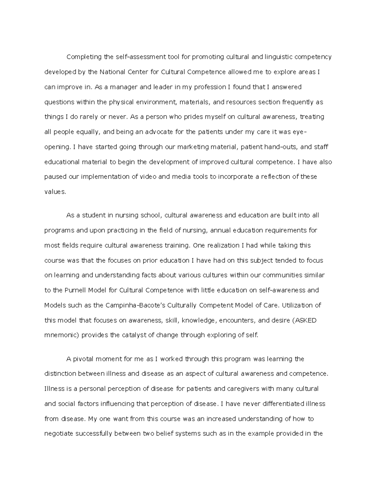 D218 Task 2 Reflection: Enhancing Cultural Competence in Nursing - Studocu