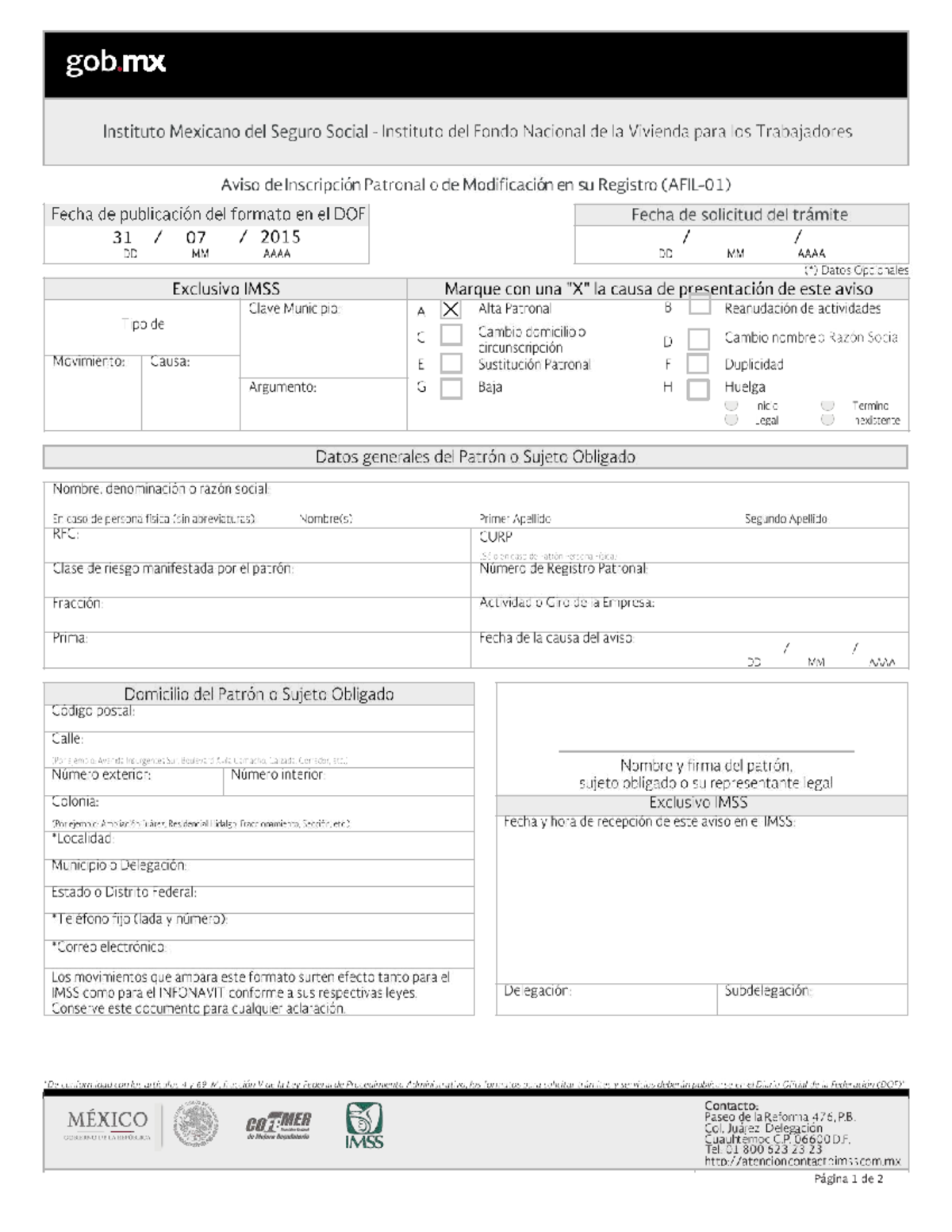 Aviso de Inscripción Patronal IMSS - Formato AFIL-01 - Document Preview