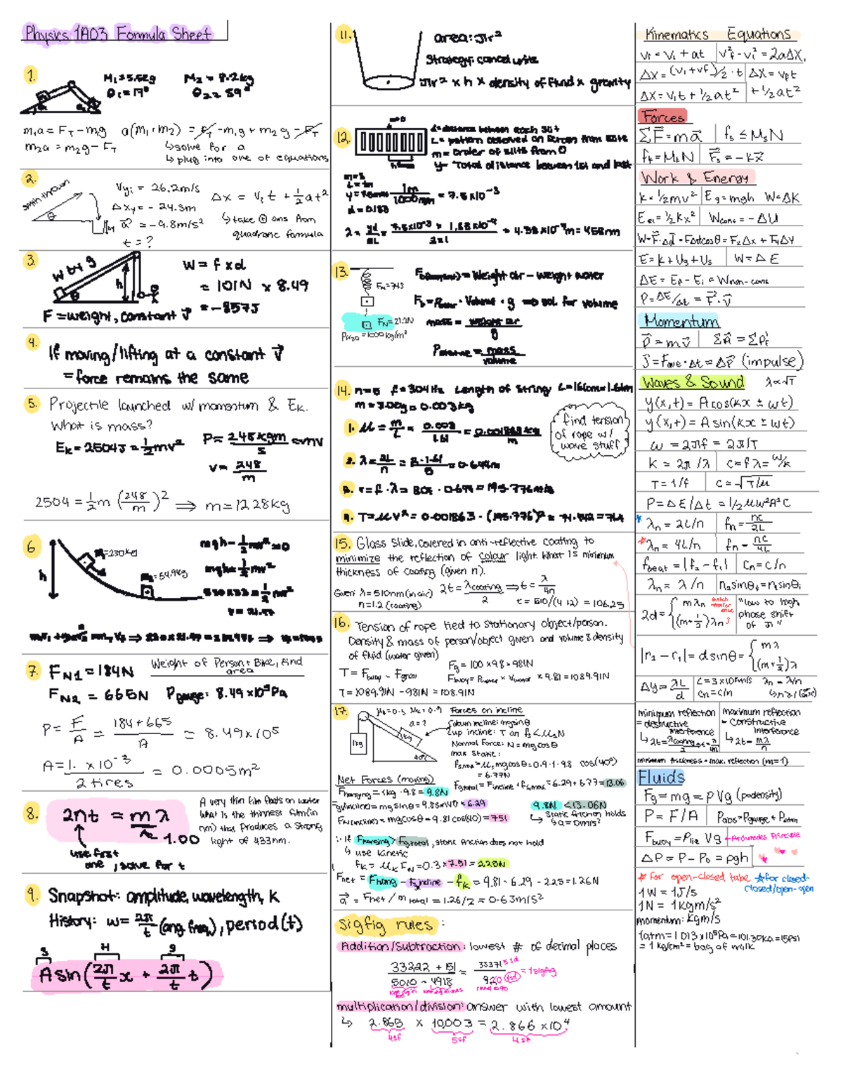 Physics 1A03 Final Exam Formula Sheet: Key Concepts & Equations - Studocu