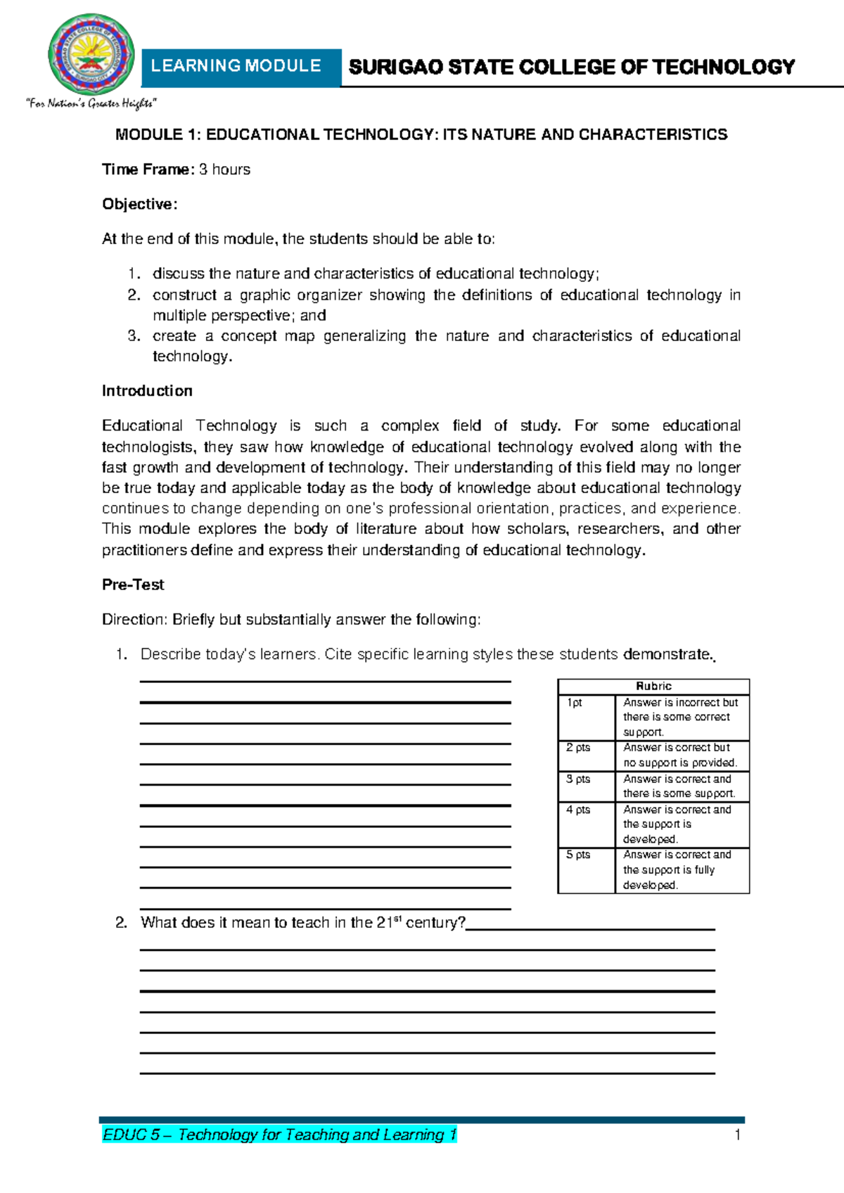 EDUC 5 Module 1: Nature & Characteristics of Educational Technology ...