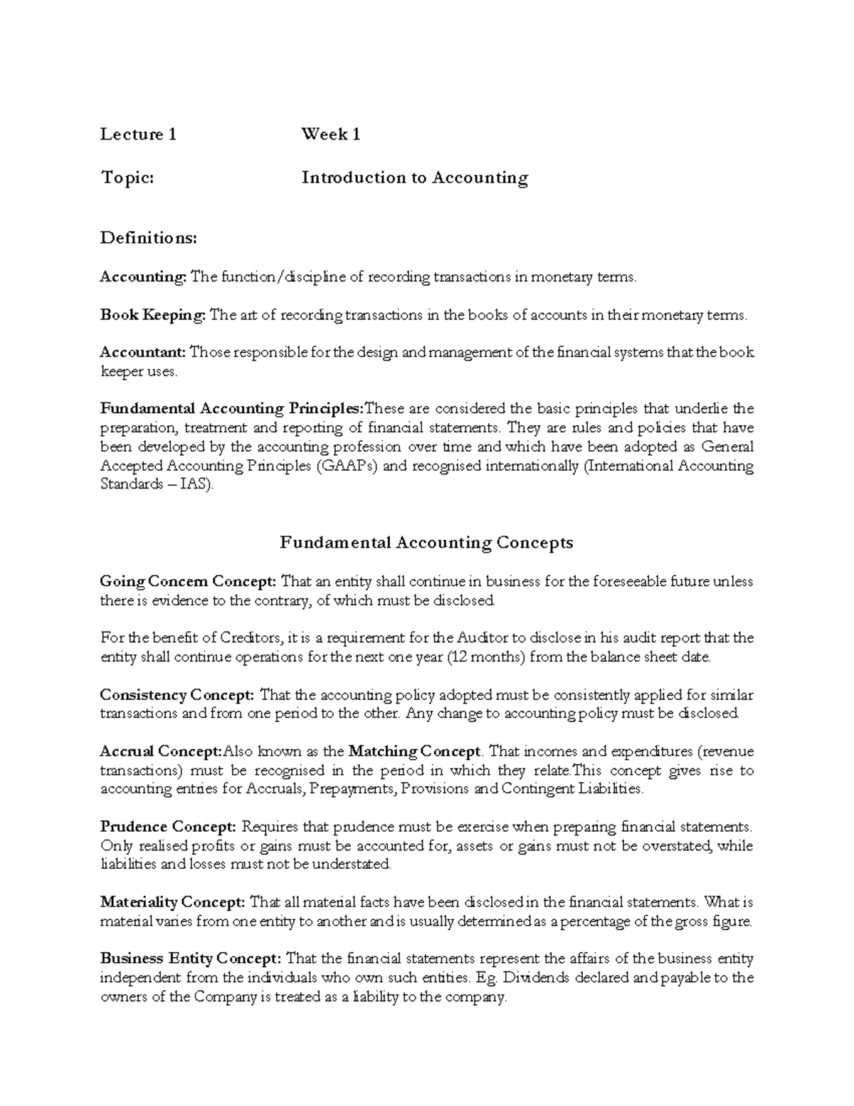 Lecture 1: Intro to Accounting Concepts & Principles (ACCT 101) - Studocu