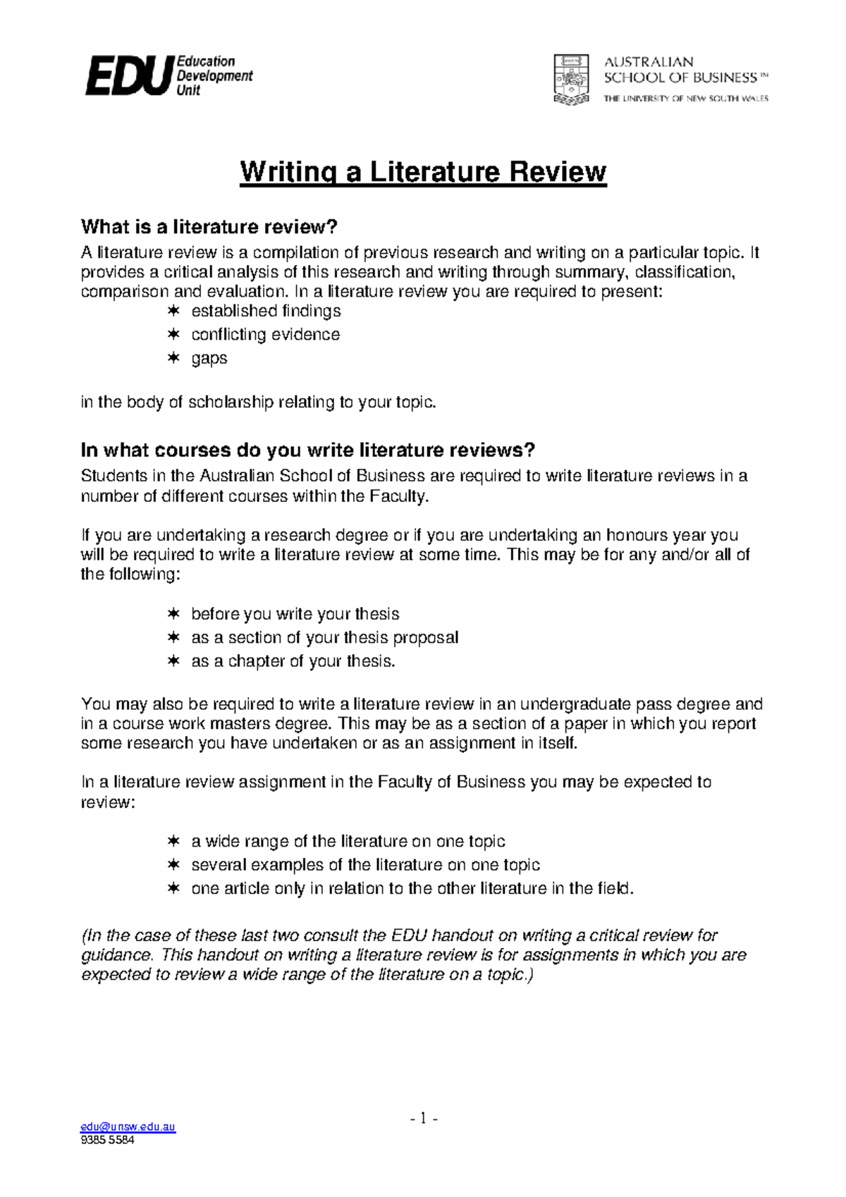 Edu 9385: Writing a Comprehensive Literature Review Guide - Studocu