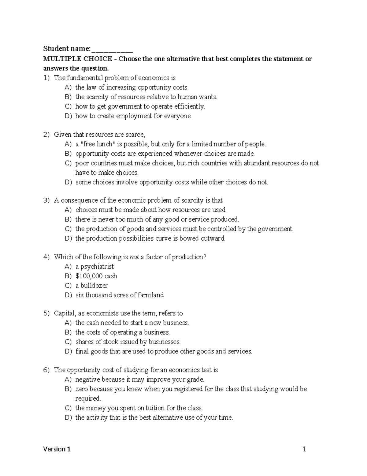 Practice Test (Macro 1) - Multiple Choice Questions - Studocu