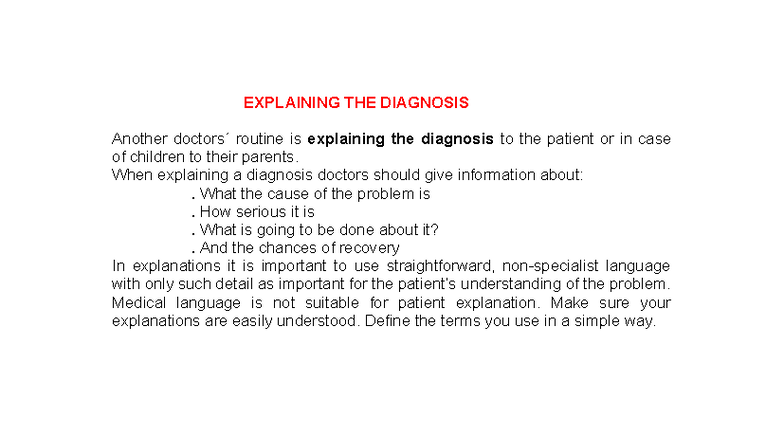 Explaining the Diagnosis: Key Points for Patient Communication - Studocu
