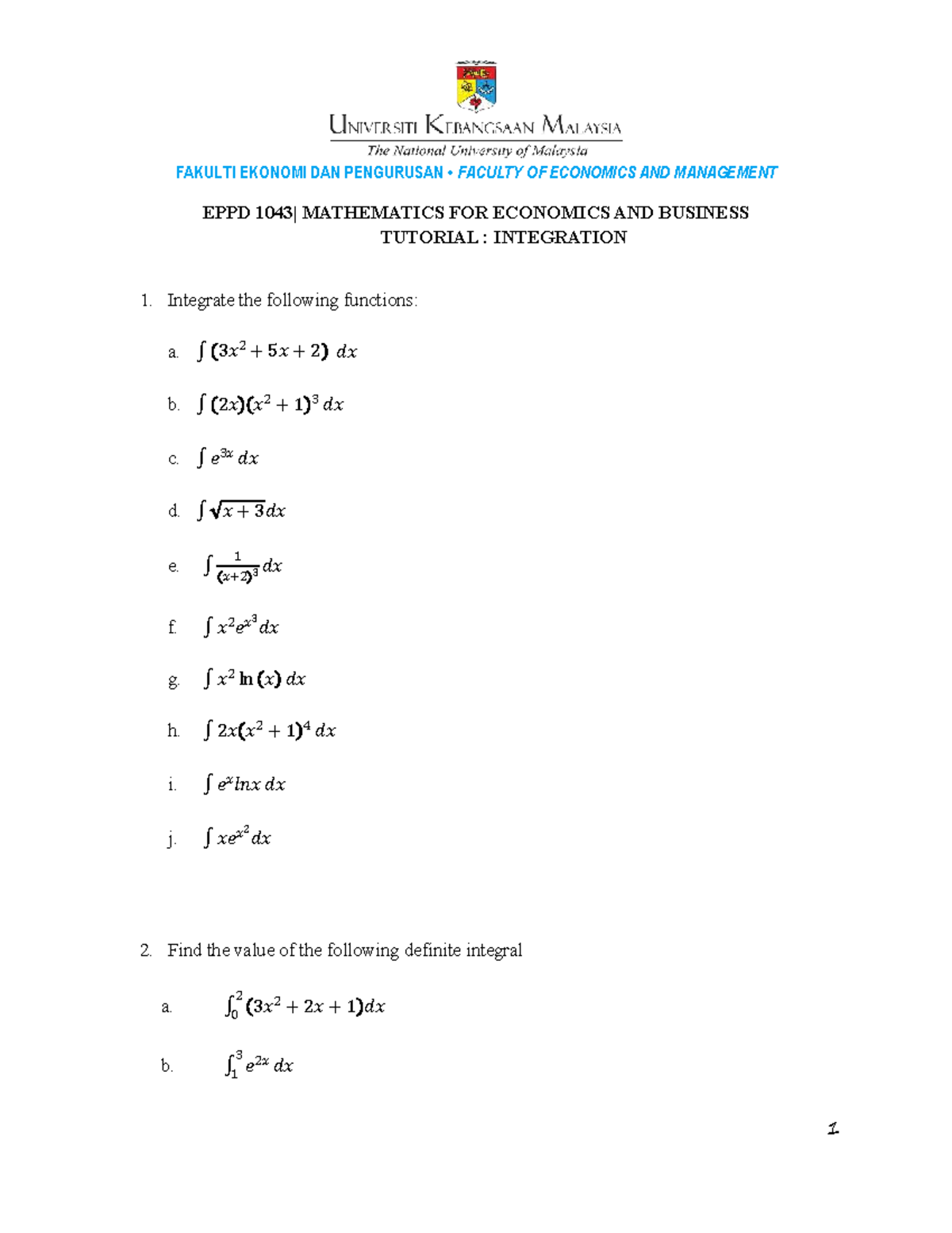 EPPD 1043 Tutorial 6: Integration Exercises and Solutions - Studocu