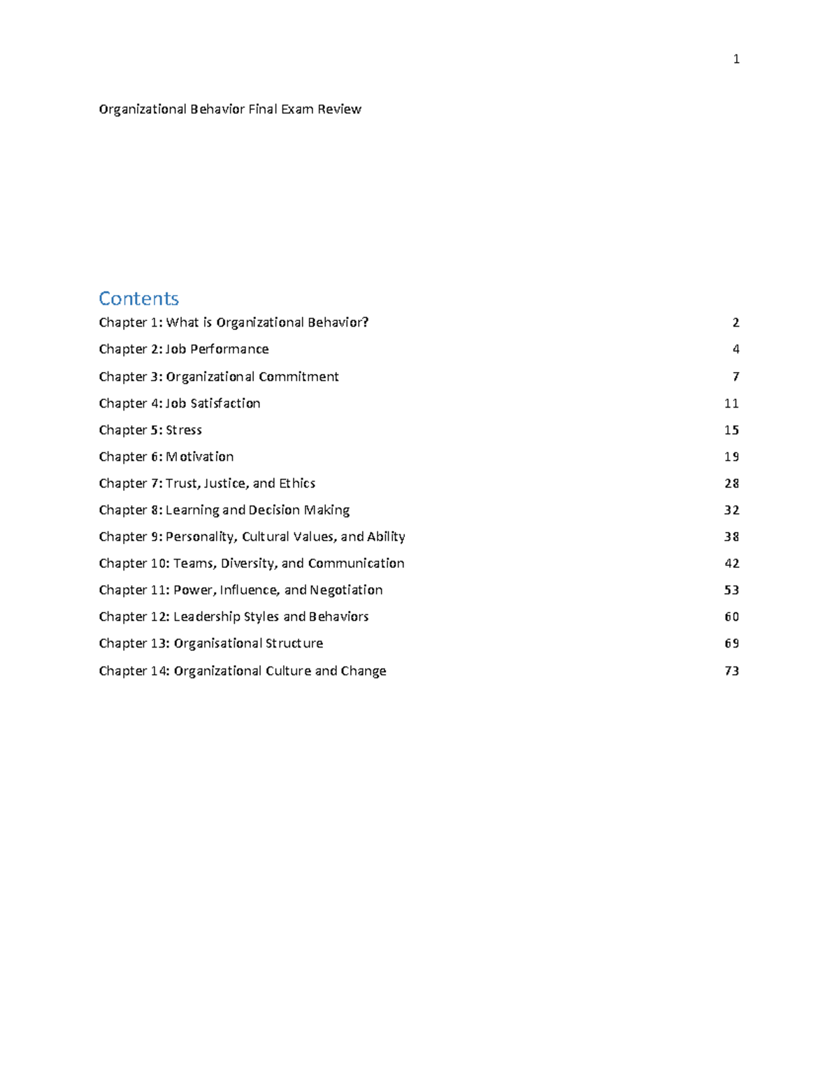 Organizational Behavior (OB) Final Exam Comprehensive Review - Studocu