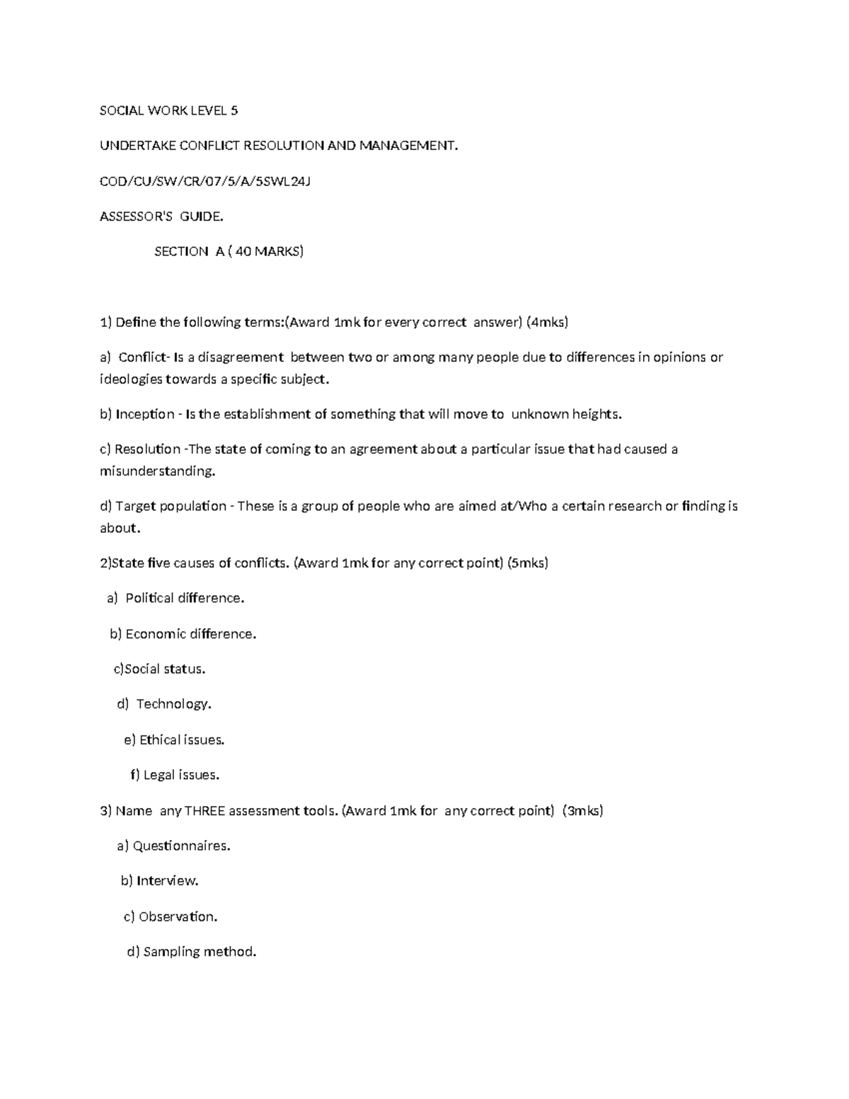 Conflict Resolution Assessment Guide - COD/CU/SW/CR/07/5/A/5SWL24J ...