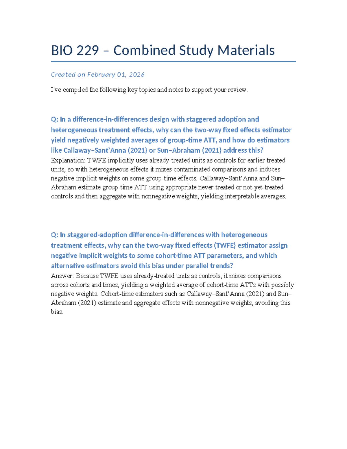 BIO 229 Final Exam Study Guide: Key Concepts and Estimators - Studocu
