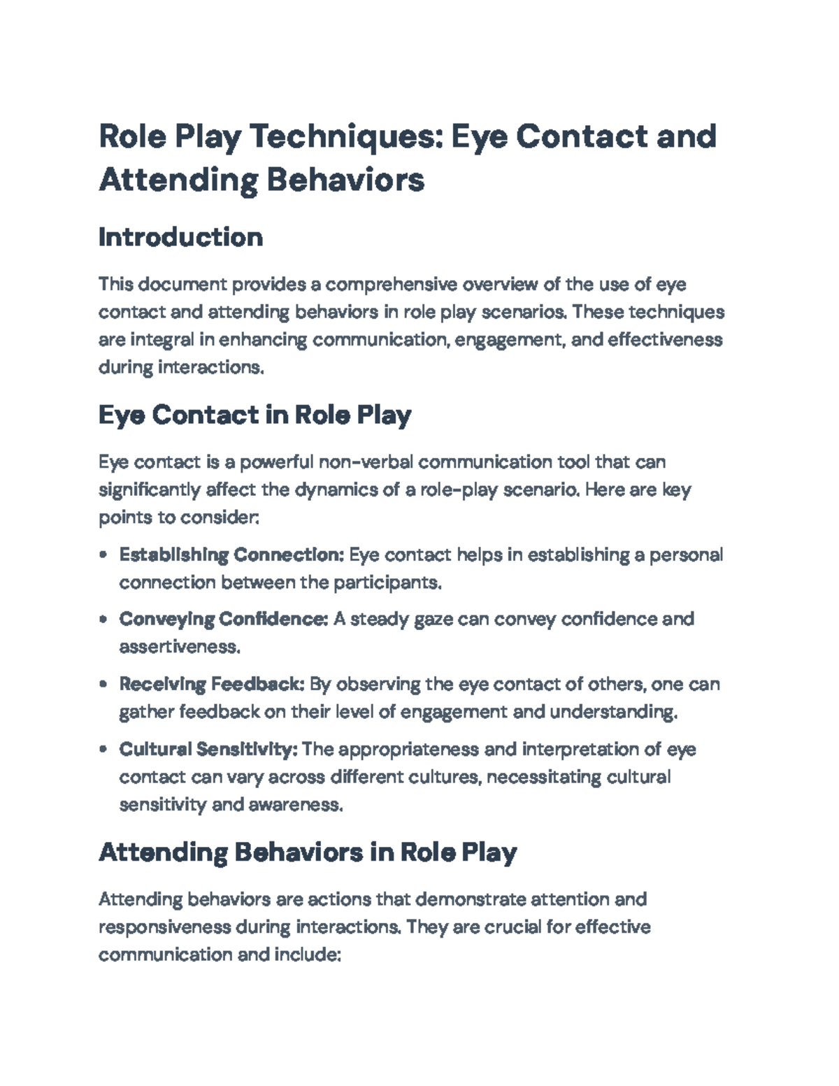 Role Play Techniques in Communication: Eye Contact & Attending ...