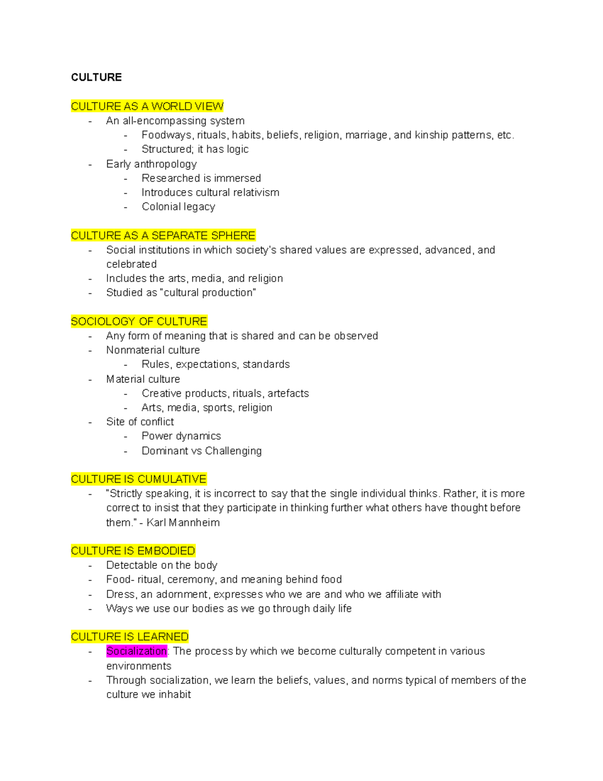 Sociology of Culture Lecture Notes (SOC 101) - Key Concepts and ...