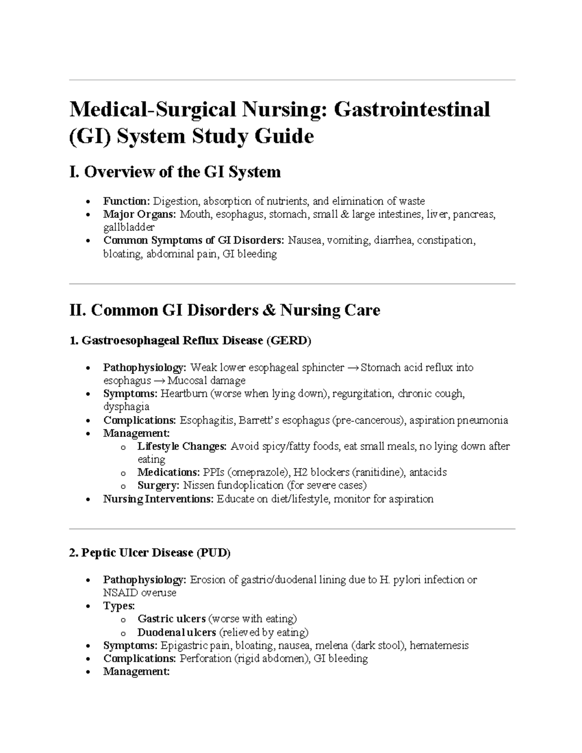 MEDSURGE 2023: Comprehensive GI System Study Guide - Studocu