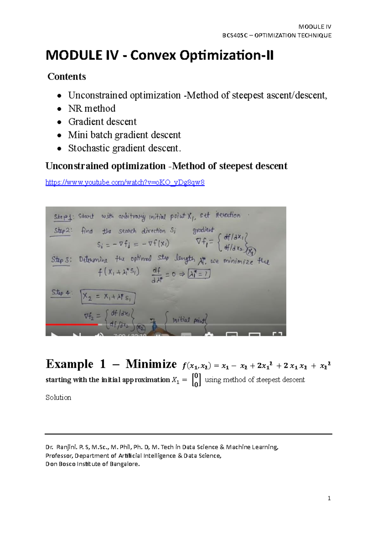 MODULE IV BCS405C Optimization Techniques: Gradient Descent Methods ...
