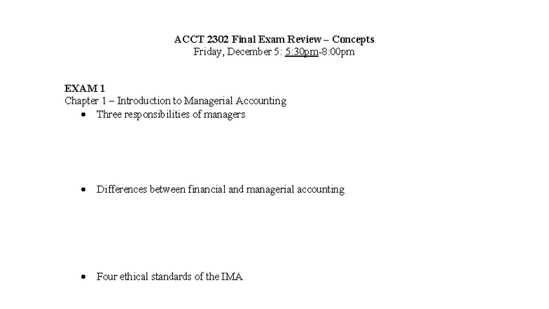 ACCT 2302 Final Exam Review: Key Concepts & Calculations - Studocu
