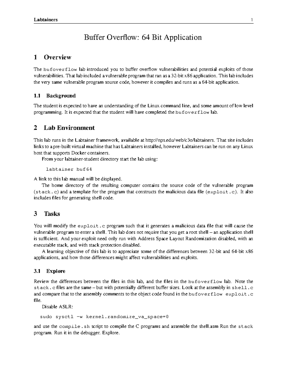 Buf64 - 64 Bit Buffer Overflow Lab Overview and Tasks - Studocu