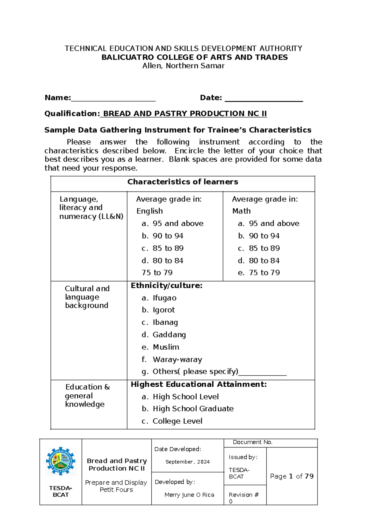 BPP- Teachers Guide for Bread and Pastry Production NC II Draft - Studocu