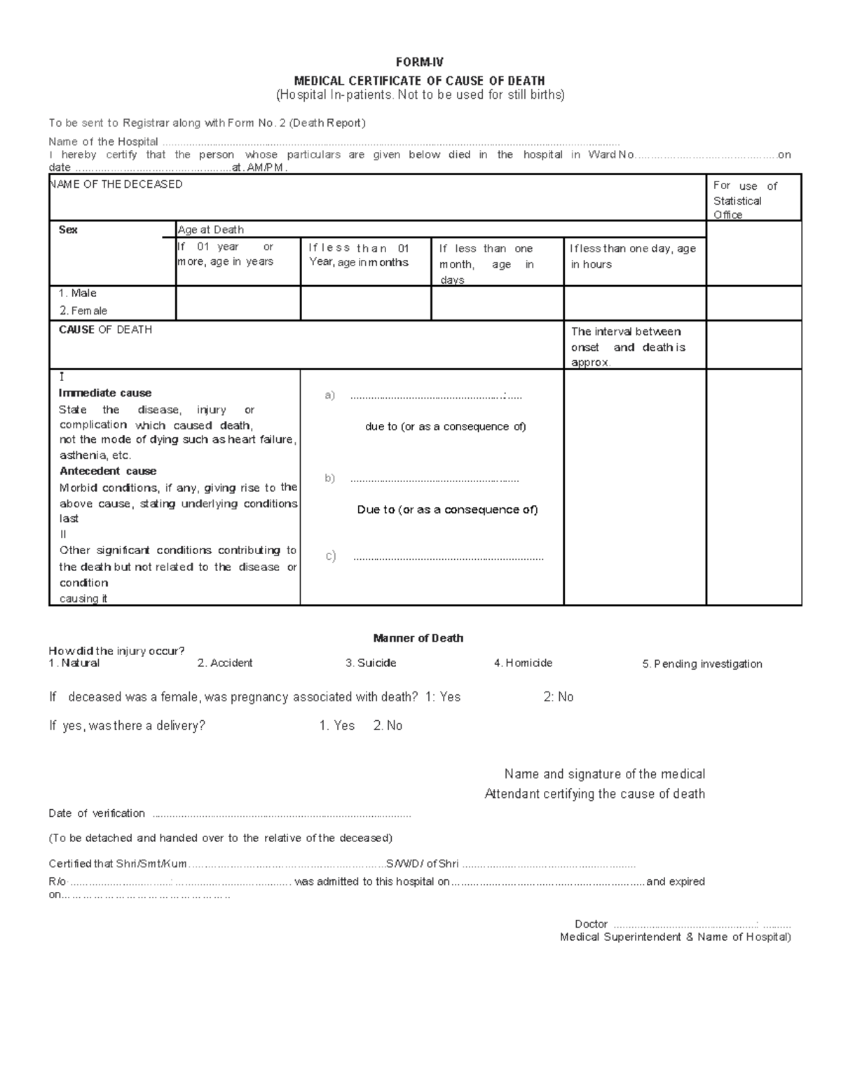 MCCD - Format for Medical Certificate of Cause of Death - Studocu