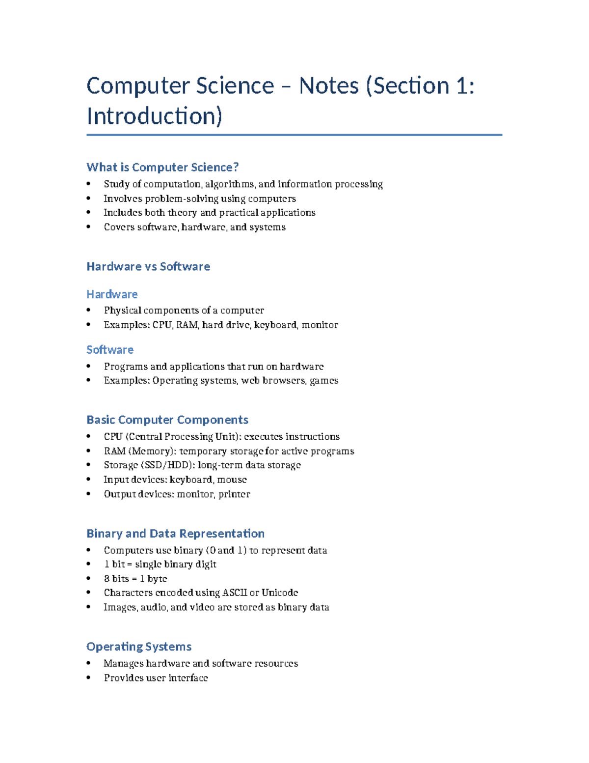 CS1010 Section 1: Intro to Computer Science Notes - Studocu