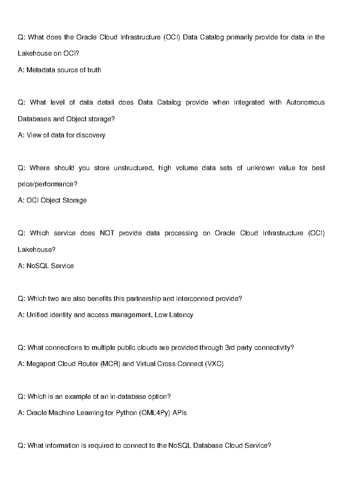 Oracle Data Platform 2025 Foundations Associate Final Exam Notes - Studocu