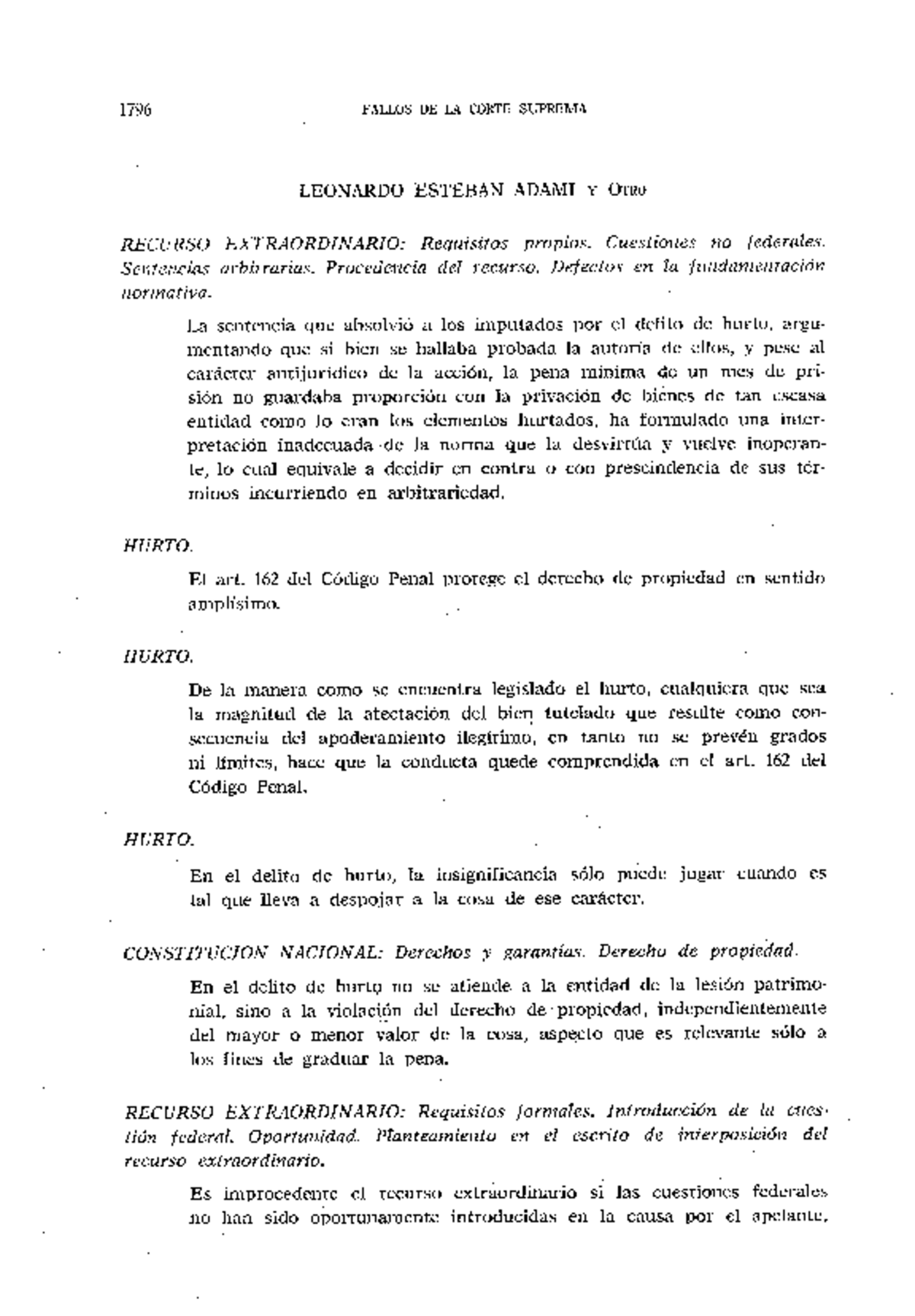 1796 RECURSO EXTRAORDINARIO: Análisis del Fallo de la Corte Suprema ...