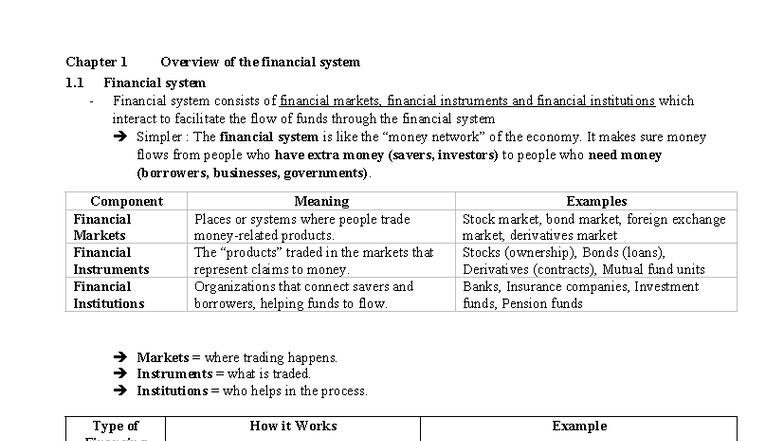 Chapter 1 Overview of the Financial System (FIN101) - Studocu