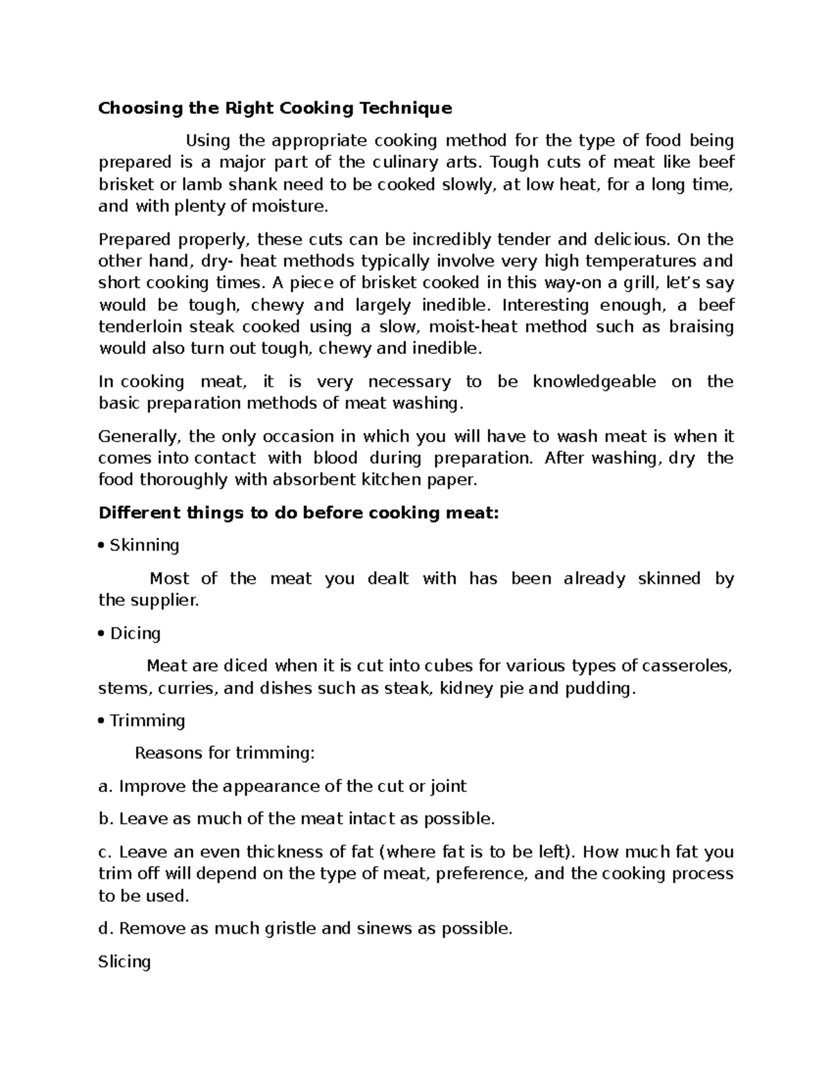 Module ememe - Choosing the Right Cooking Technique Using the ...
