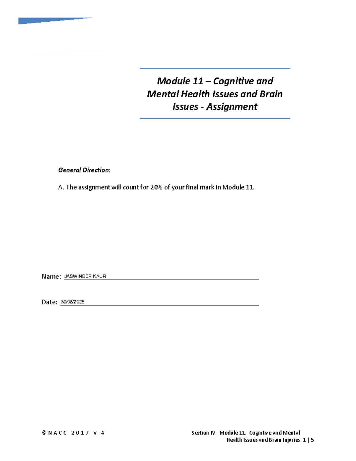 Module 11 ACC2017V4 Cognitive Impairment & Mental Health Issues ...