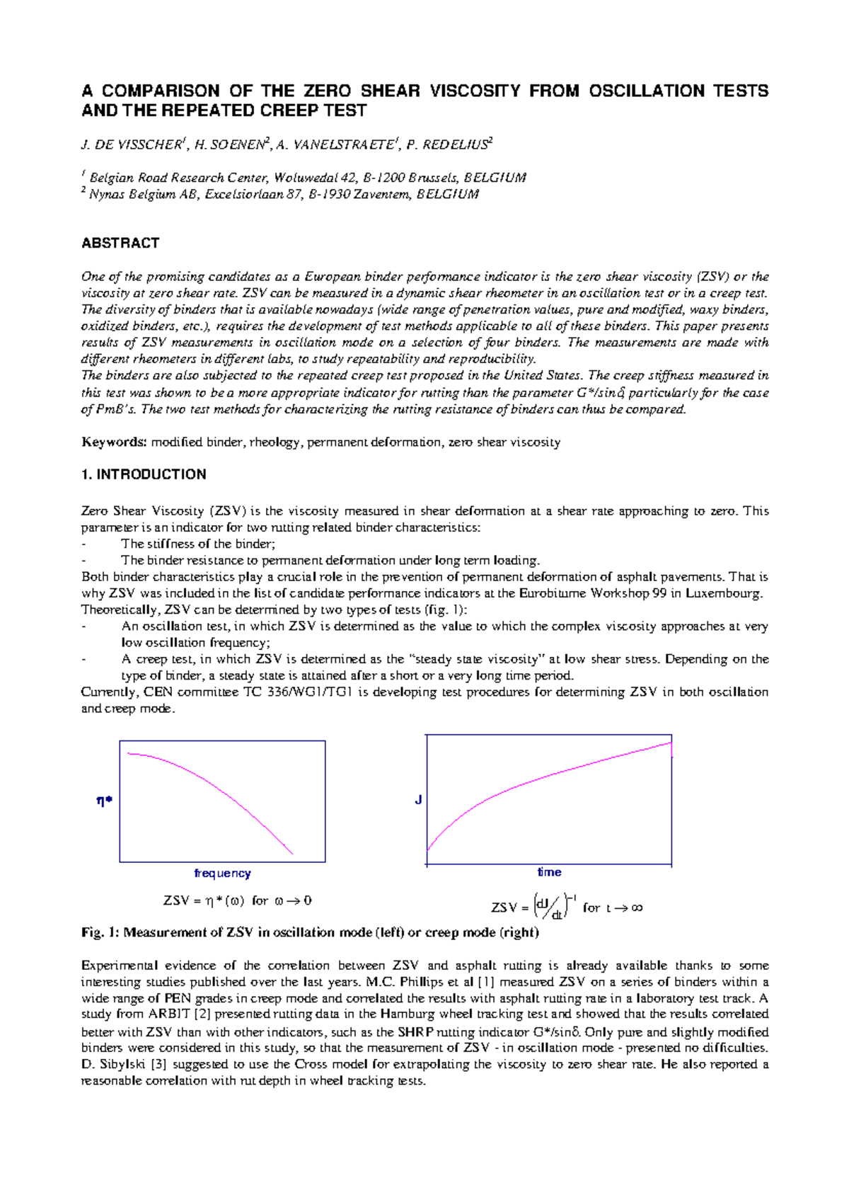 A COMPARISON OF ZERO SHEAR VISCOSITY IN OSCILLATION AND CREEP TESTS ...