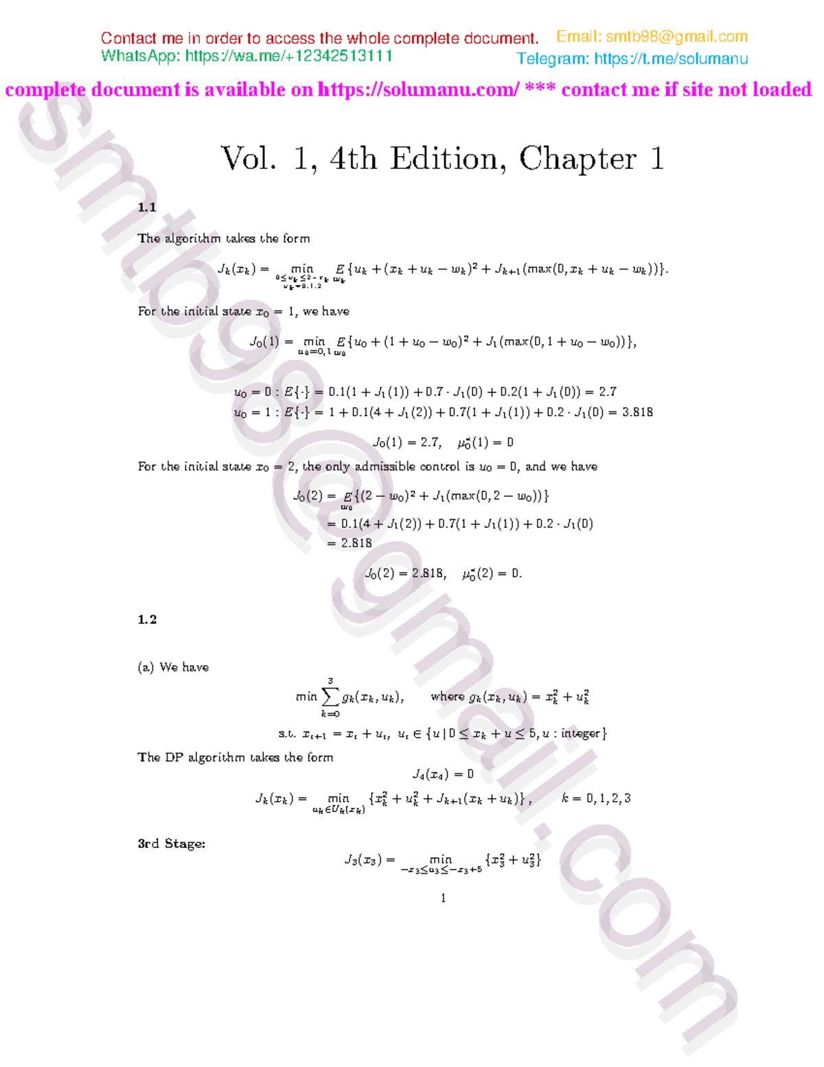 Solution Manual for Dynamic Programming and Optimal Control (4th Ed ...