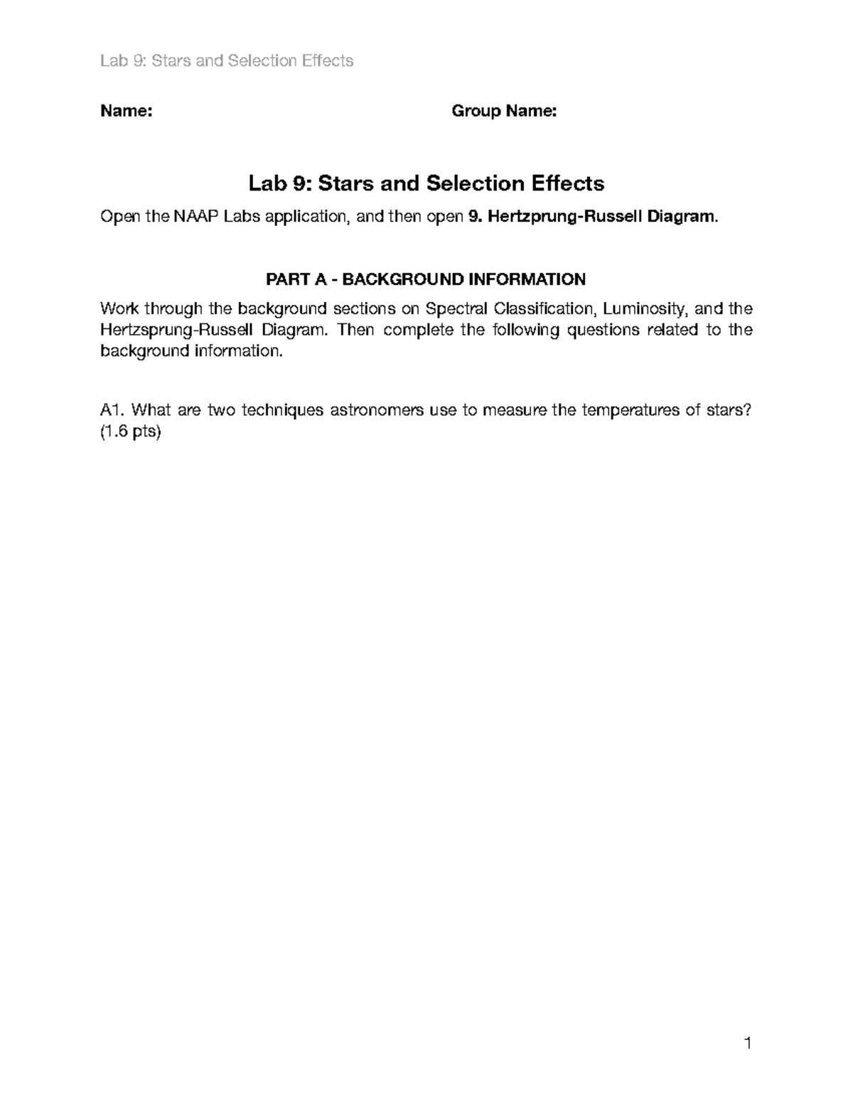Lab 9: Stars & Selection Effects - F24 Comprehensive Guide - Studocu