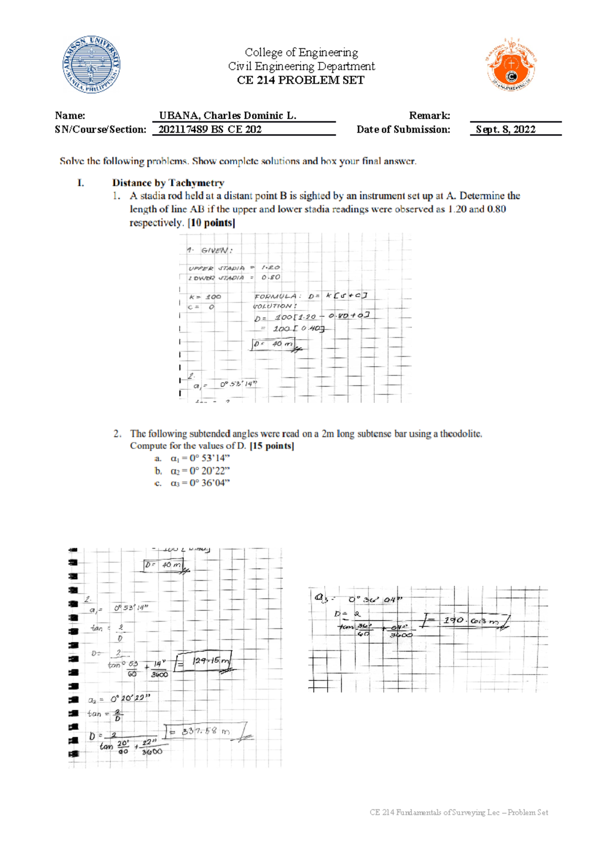 Ubana CE214 PS1 - Problem Set 1 - Civil Engineering Department CE 214 ...