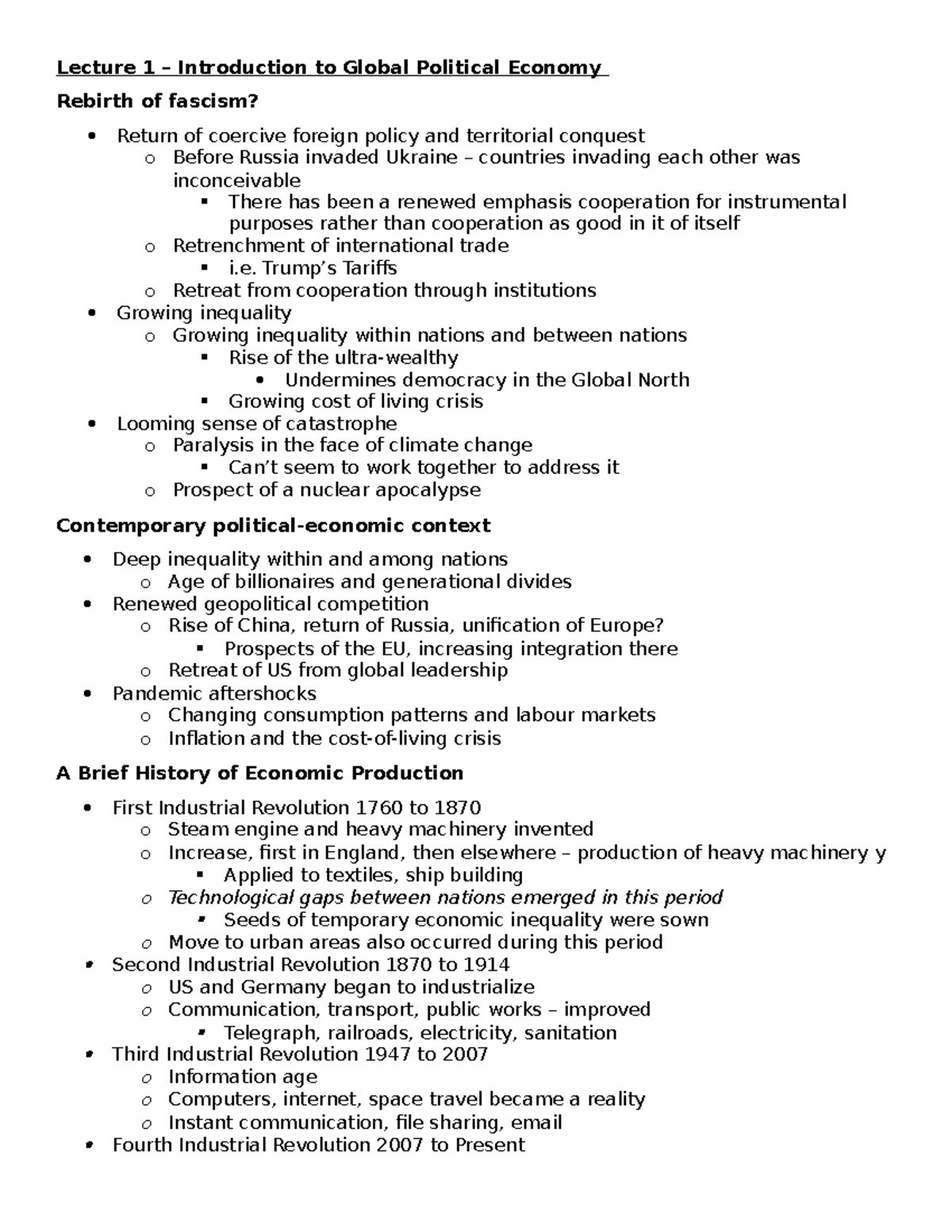 Final Notes: Lecture 1 - Introduction to Global Political Economy (POLS ...