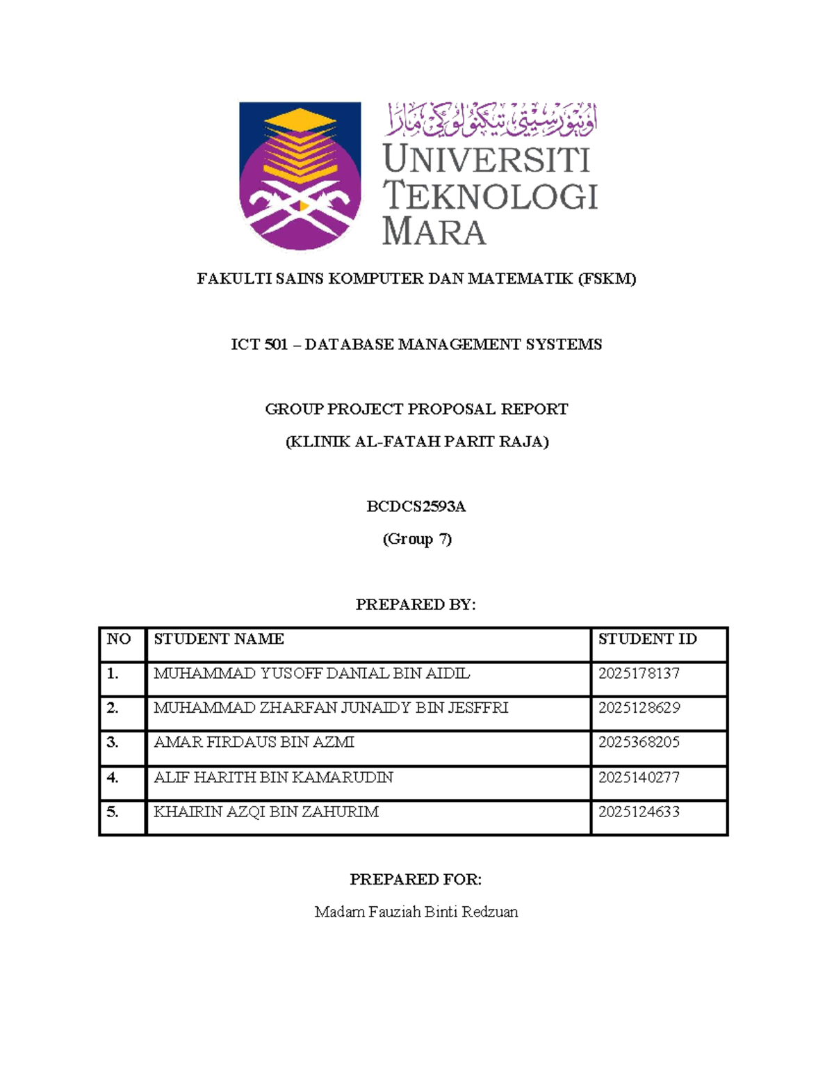 ICT 501 Database Management Systems Group Project Proposal Report - Studocu
