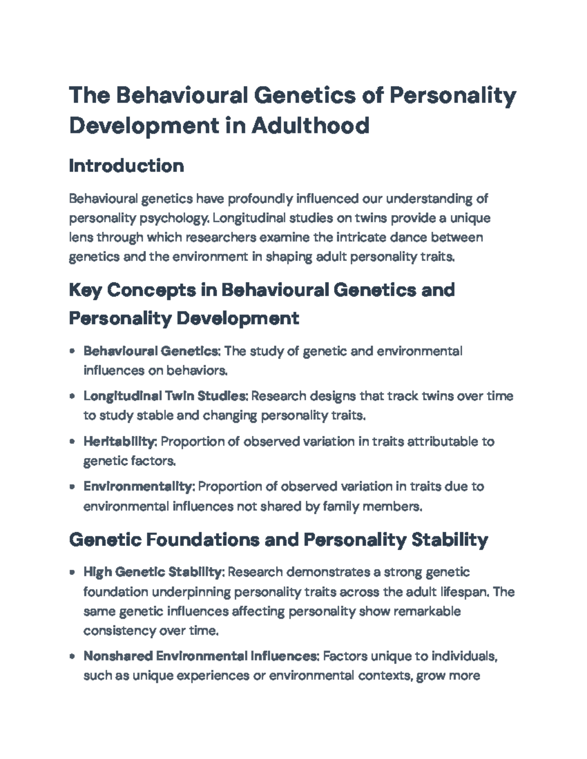 Behavioural Genetics: Personality Development in Adulthood Insights ...
