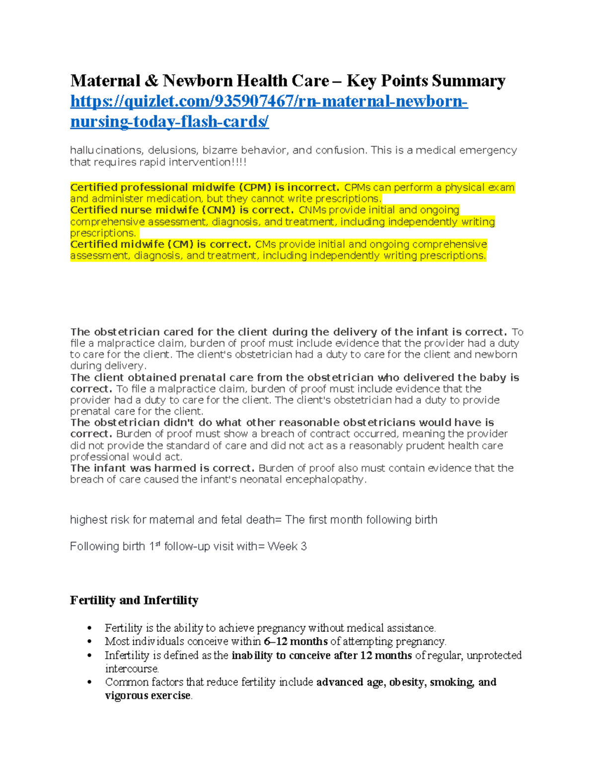 Maternal Newborn Health Care: Key Points Summary (Module 1:5) - Studocu