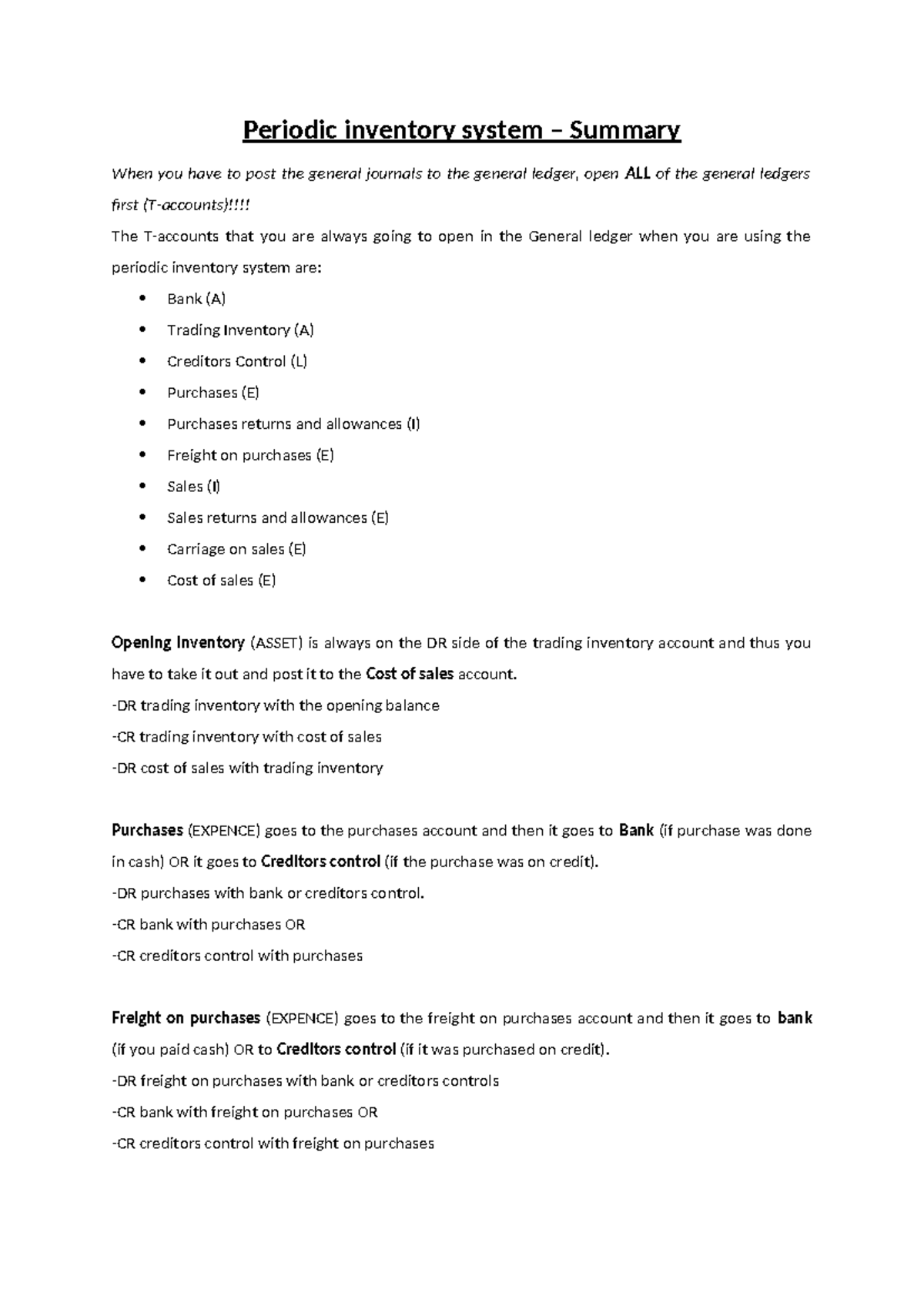 Summary of Periodic Inventory System (Course Code: 02) - Studocu