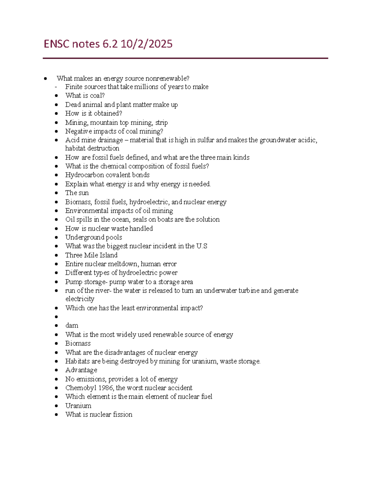 Energy Sources and Their Environmental Impacts - ENSC Notes - Studocu