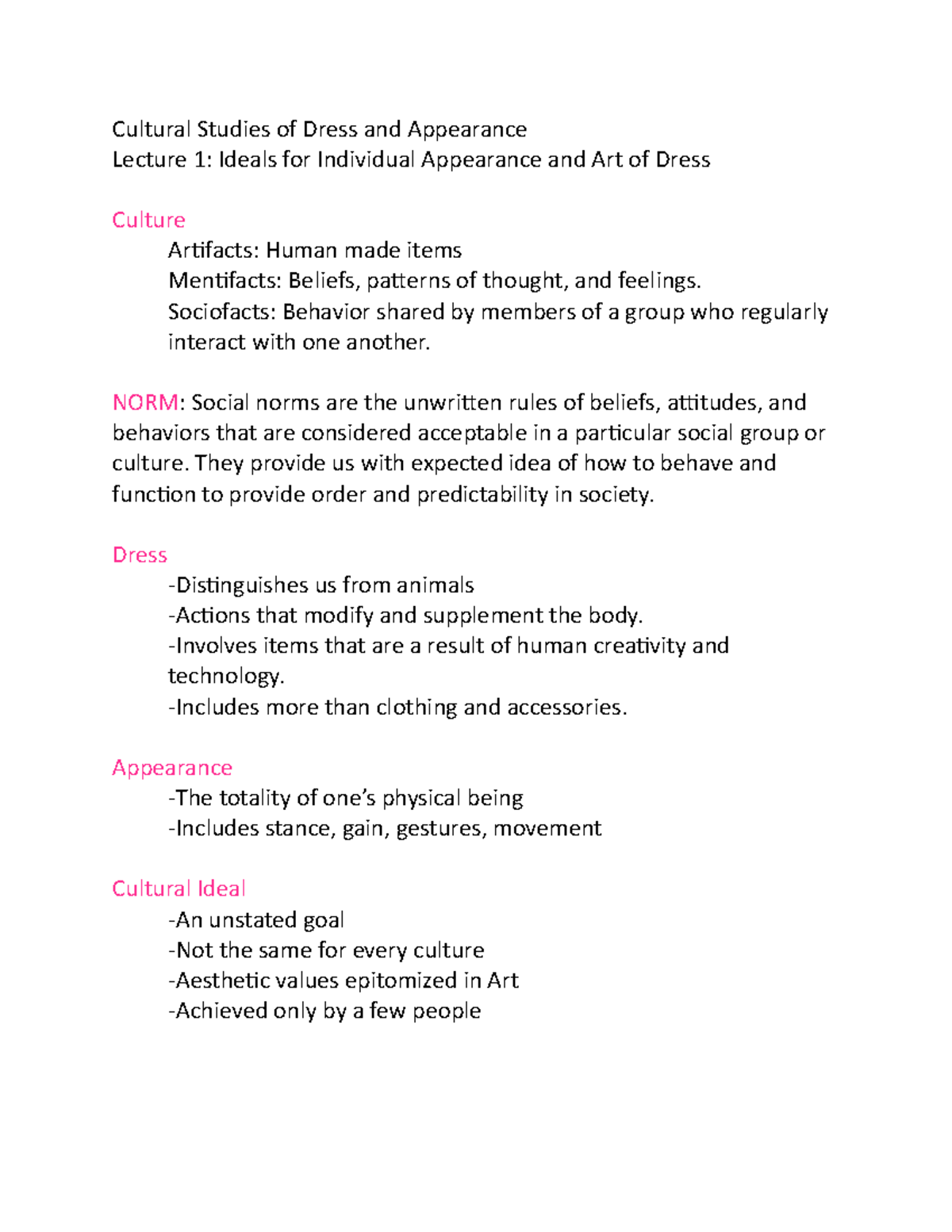 Cultural Studies of Dress & Appearance: Lecture Notes (CSD 101) - Studocu