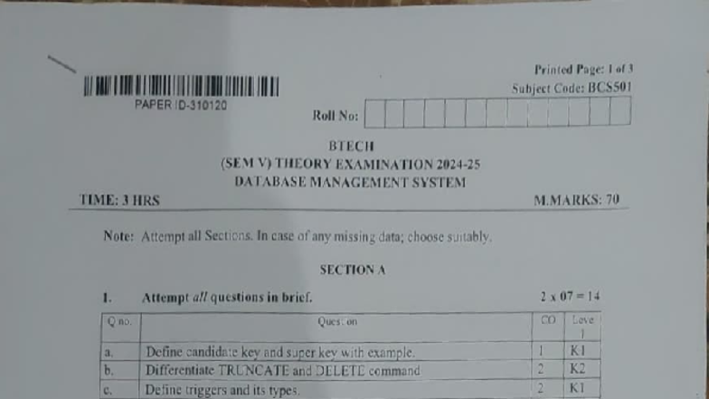 DBMS QP BCS501 - Database Management System Theory Exam Notes - Studocu