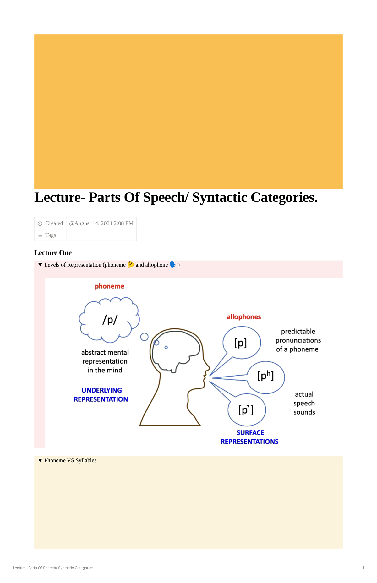 Syntax categories - LING1111 LECTURE NOTES - Lecture- Parts Of Speech ...