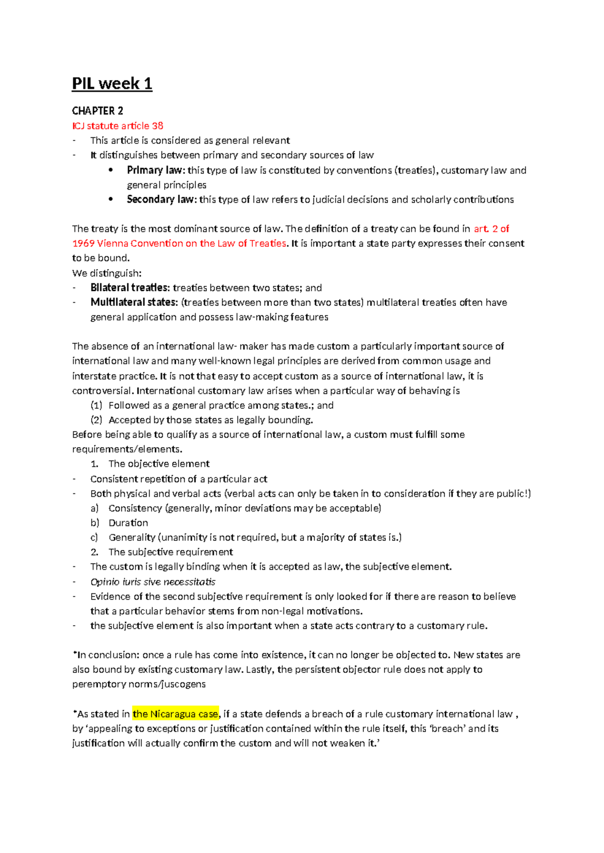 PIL Week 1 & 2: Overview of International Law Sources and Treaties ...