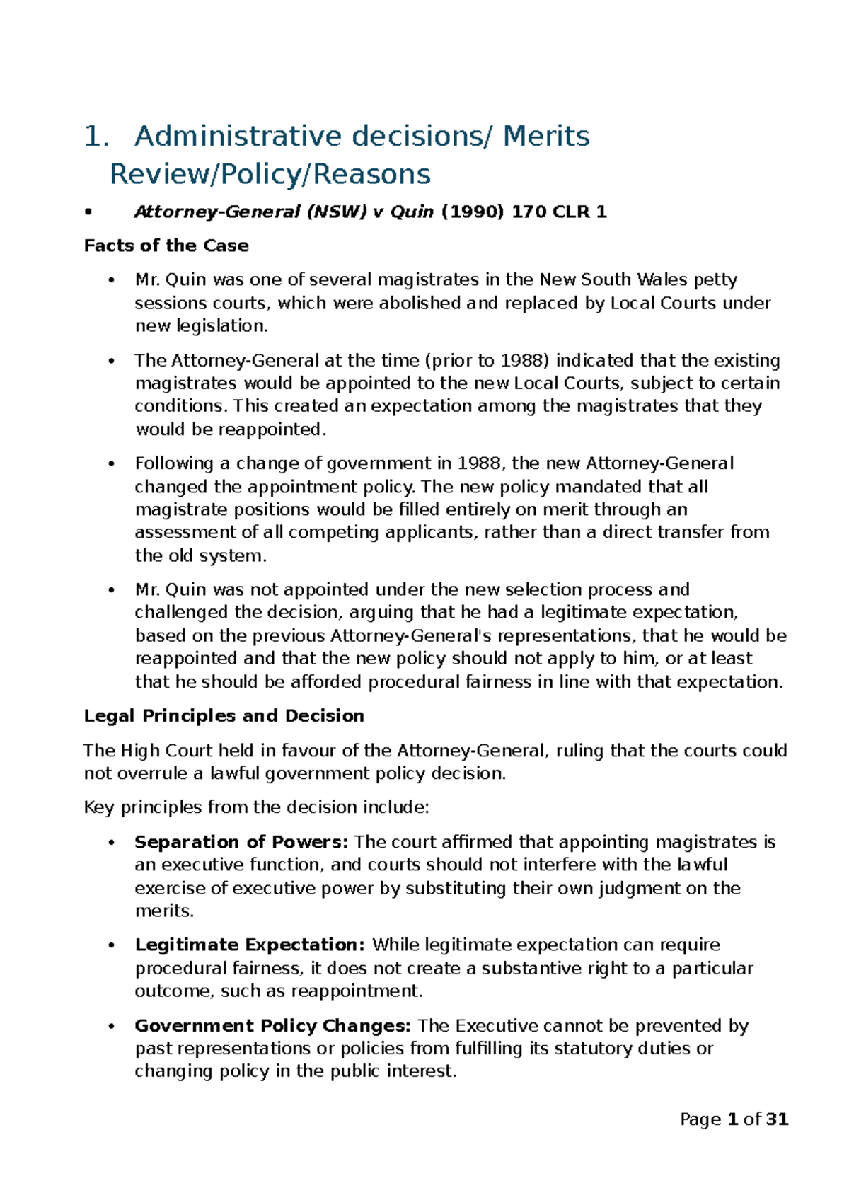 Administrative Law Cases Overview (LAWS101) - Studocu