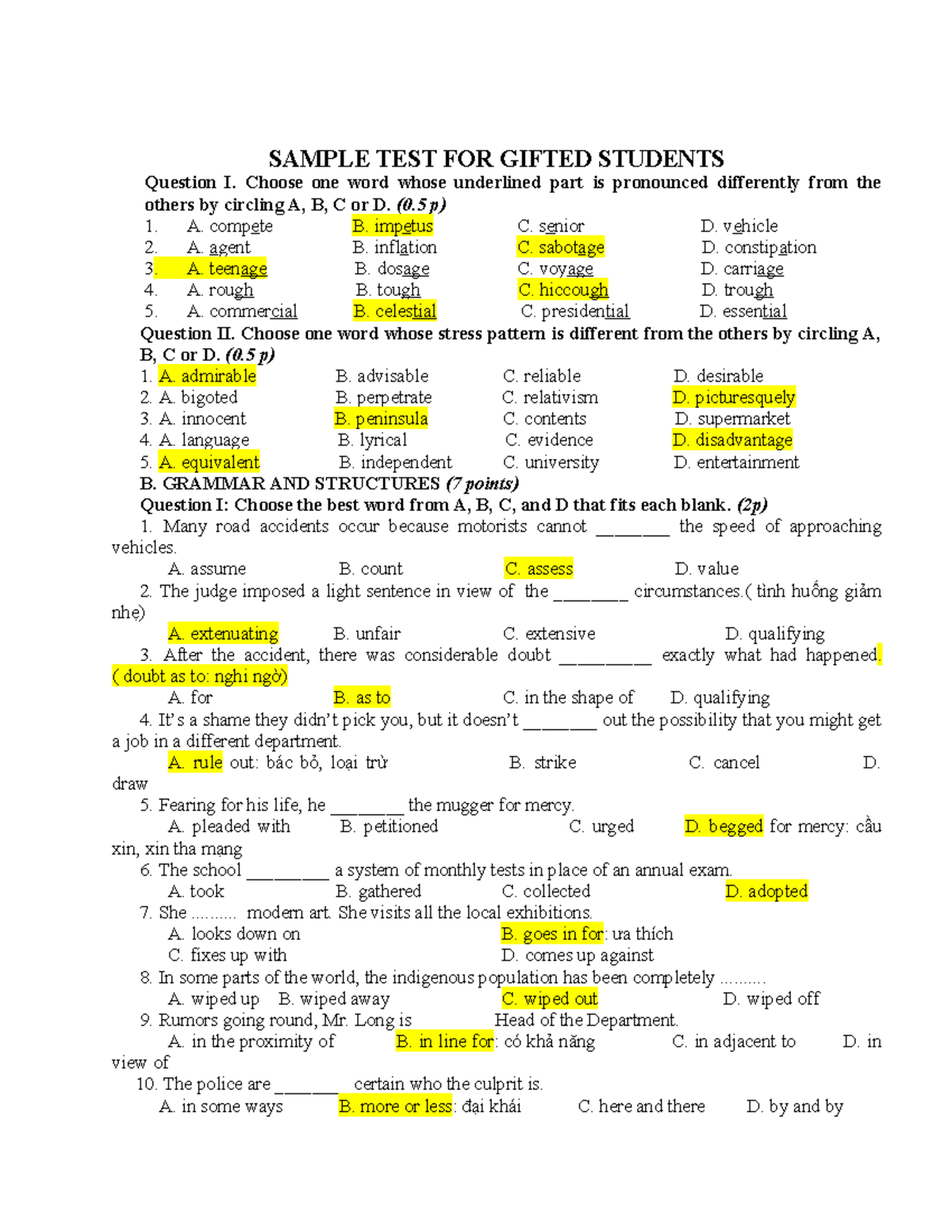 Sample TEST W27 for Gifted Students - Studocu