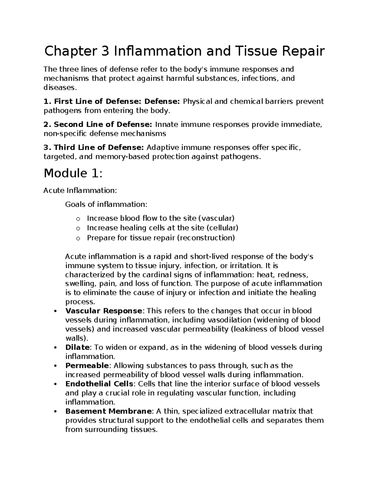 Chapter 3 Notes - Hope this is useful - Chapter 3 Inflammation and ...