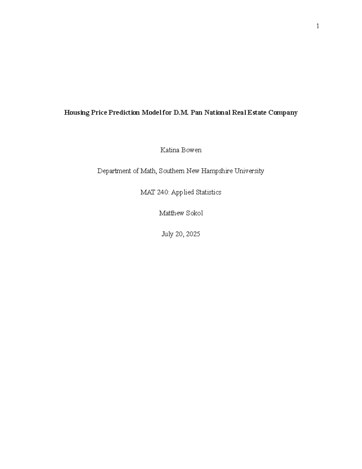 MAT 240: Housing Price Prediction Model - Module Two Analysis - Studocu