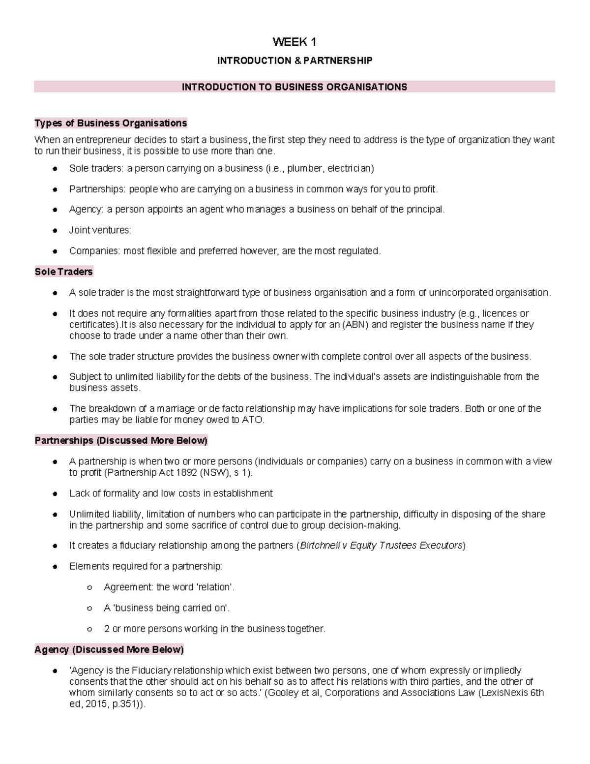 Week 1 - Lecture Notes: Introduction to Business Organisations - Studocu