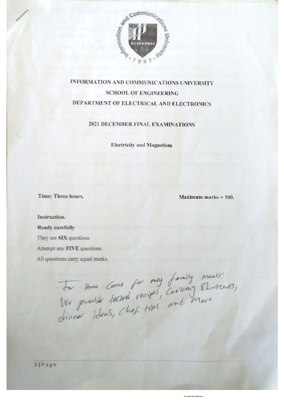 E & M 2021 - Final Exam Practice Material for Electricity and Magnetism ...